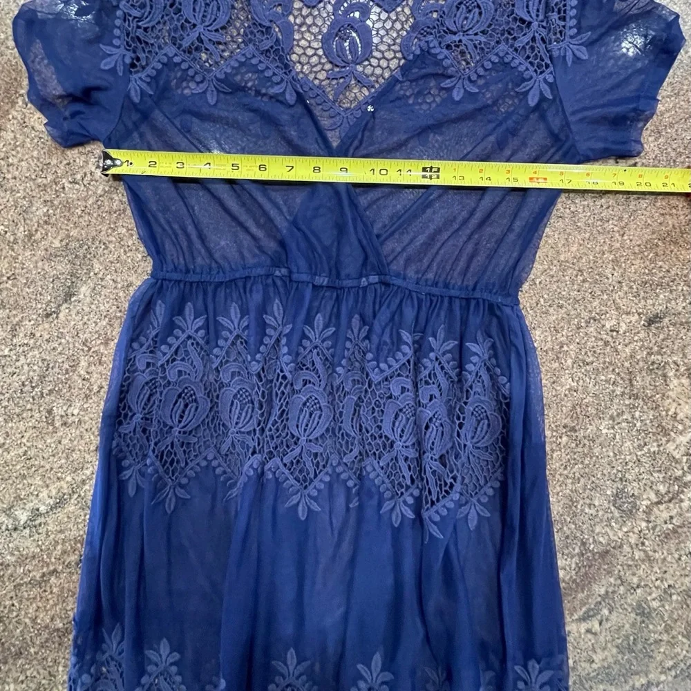 Colleen Lopez Blue Mesh and Lace scalloped Maxi Dress Women’s Size Medium - Picture 3 of 5